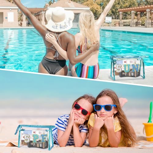 COSHAYSOO Sunscreen Bag Clear Makeup Toiletry Pouch Beach Vacation Essentials for Women Teen Girls Trip Gifts Summer Pool Travel Must Have Accessories Waterproof Stuff