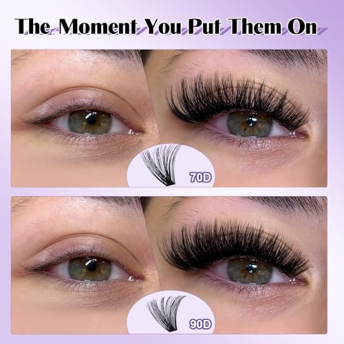 B&Q Fluffy Lash Clusters Kit 70D+90D Volume Eyelash Extensions 10-18mm, D Curl, 280PCS