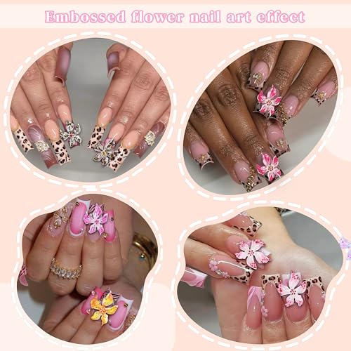Pink Flower Nail Charms 120pcs Hawaii Hibiscus Nail Rhinestones for Summer Nail Art