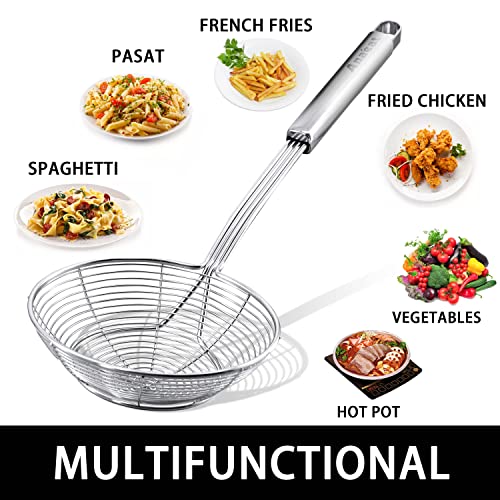 Anaeat Stainless Steel Spider Strainer Skimmer - 5.5 Inch Long Handle Cooking Ladle