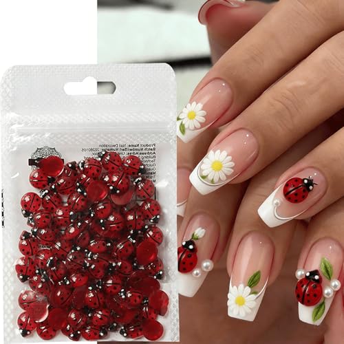 100Pcs 3D Ladybug Nail Charms for DIY Nail Art Decoration