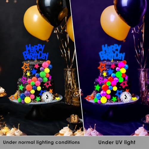 56 PCS Neon Glow Cake Topper Set - Happy Birthday & Star Toppers
