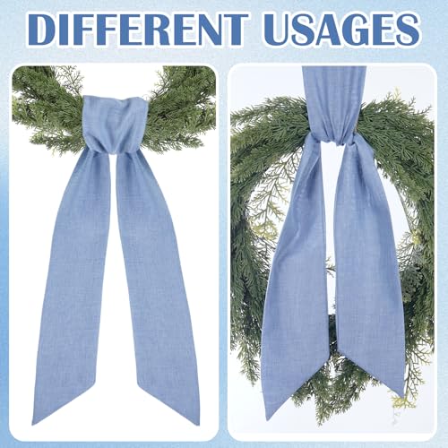 Rustic Blue Wreath Sash - 60 Inch Linen Decor for Front Door