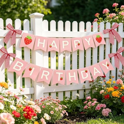 Strawberry Birthday Banner - Reusable Happy Birthday Garland