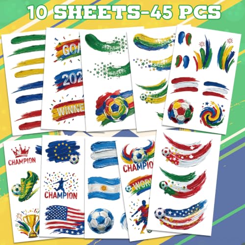 45 Pcs Soccer Temporary Tattoos for Kids & Adults - Waterproof