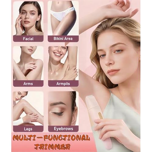 Eyebrow Trimmer Facial Hair Removal for Women - 3 in 1 Painless Eyebrow Shaver - Body Razor for Legs, Armpits, Face, Eyebrows, Bikini, USB Rechargeable, Easy to Clean, Pink