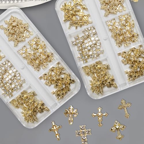 60 Pcs 3D Alloy Metal Crystal Cross Nail Charms for Art