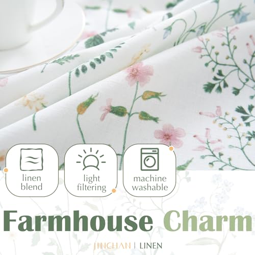 Floral Tie Top Kitchen Curtains - 36 Inch, Sage Green, 2 Panels