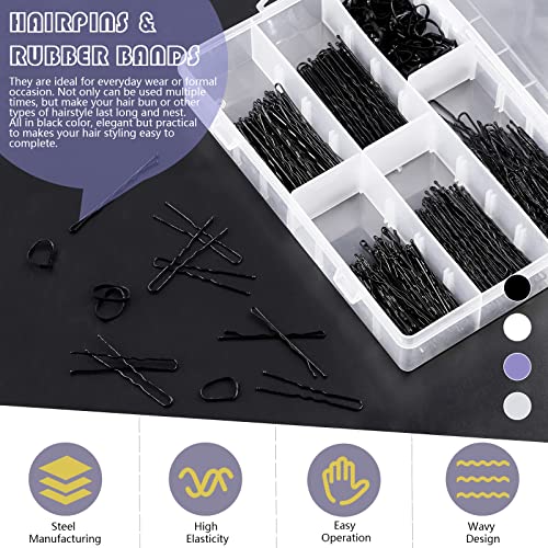 Swpeet Black Hair Pins & Elastics Kit - 380Pcs for Stylish Updos & Hair Styling