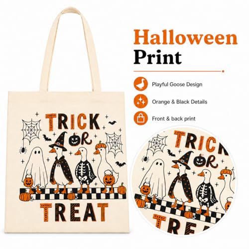 Halloween Canvas Tote Bag - Reusable Trick or Treat Bag