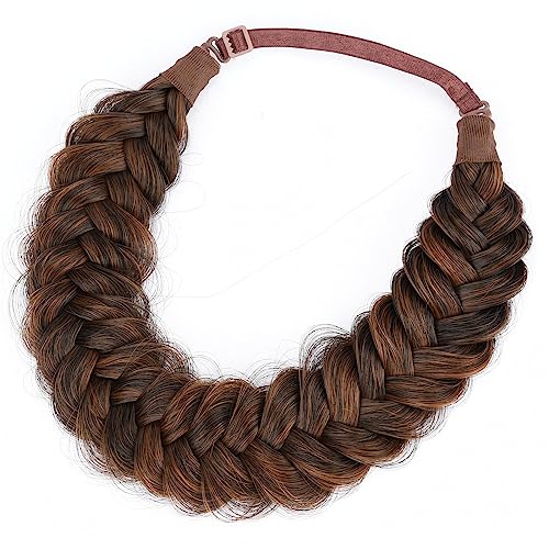 BOBIYA Auburn Synthetic Braided Headband Wide 2 Strands Chunky Hair Braid for Women & Girls