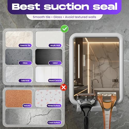 Fog-Free Shower Mirror with 360° Swivel & Razor Hooks - 4.5x6 in