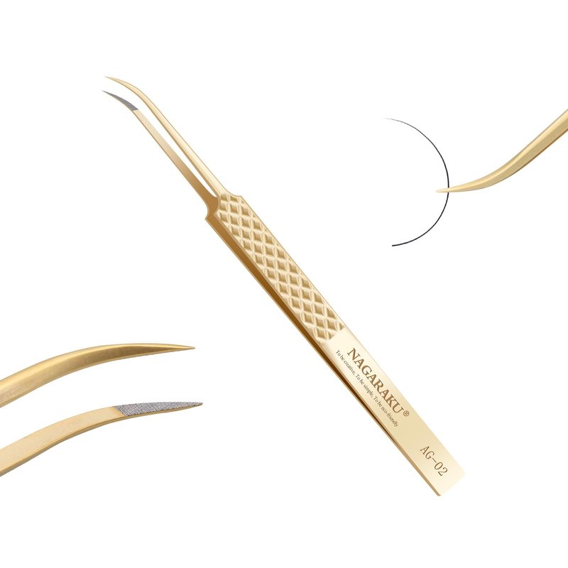 NAGARAKU Precision Fiber Tip Tweezer for Eyelash Extensions Diamond Grip 5cm Slim Tweezers Tip Anti-Static Anti-Slip Premium Stainless Steel Pointed Separate Eyelashes Curved Tweezers with Box (AG-02)