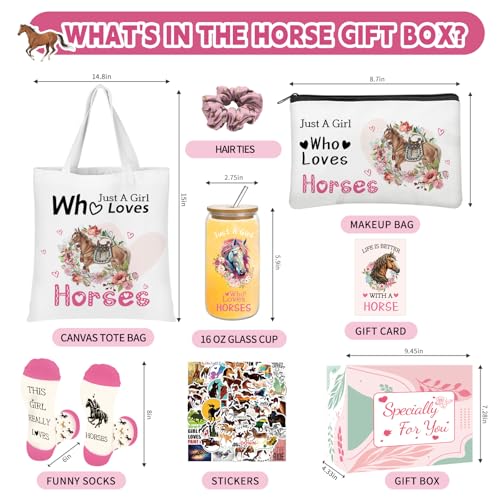 Horse Lover Gift Set for Women - Glass Cup, Tote Bag, Makeup Bag & More