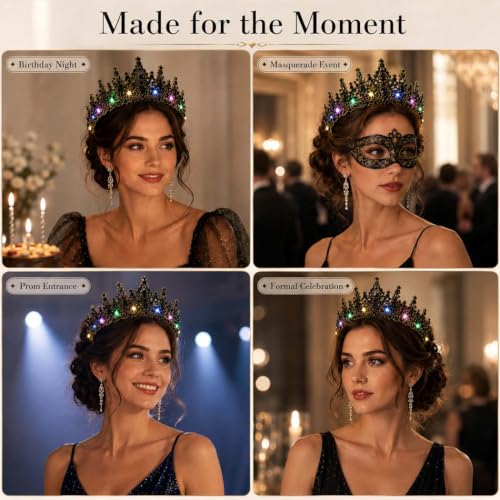 Brishow Light Up Tiara Crown Headband for Women - Gold-Black