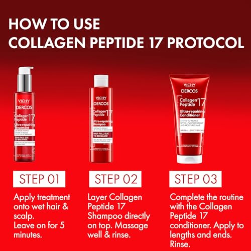 VICHY Dercos Collagen Peptide 17 Ultra-Repairing Shampoo 6.76 Fl Oz - Strengthen & Repair Damaged Hair