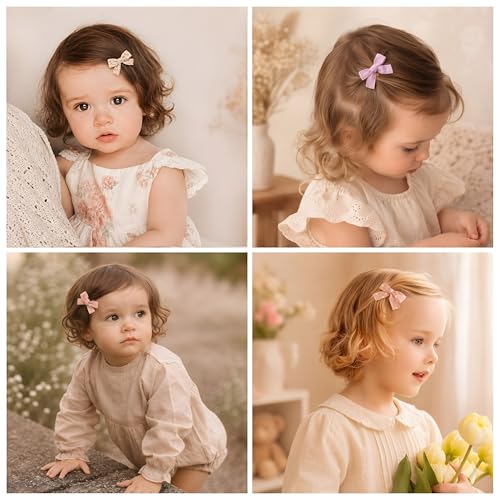 Rosy Baby Bow Clips Set - 12 Toddler Hair Bows for Girls