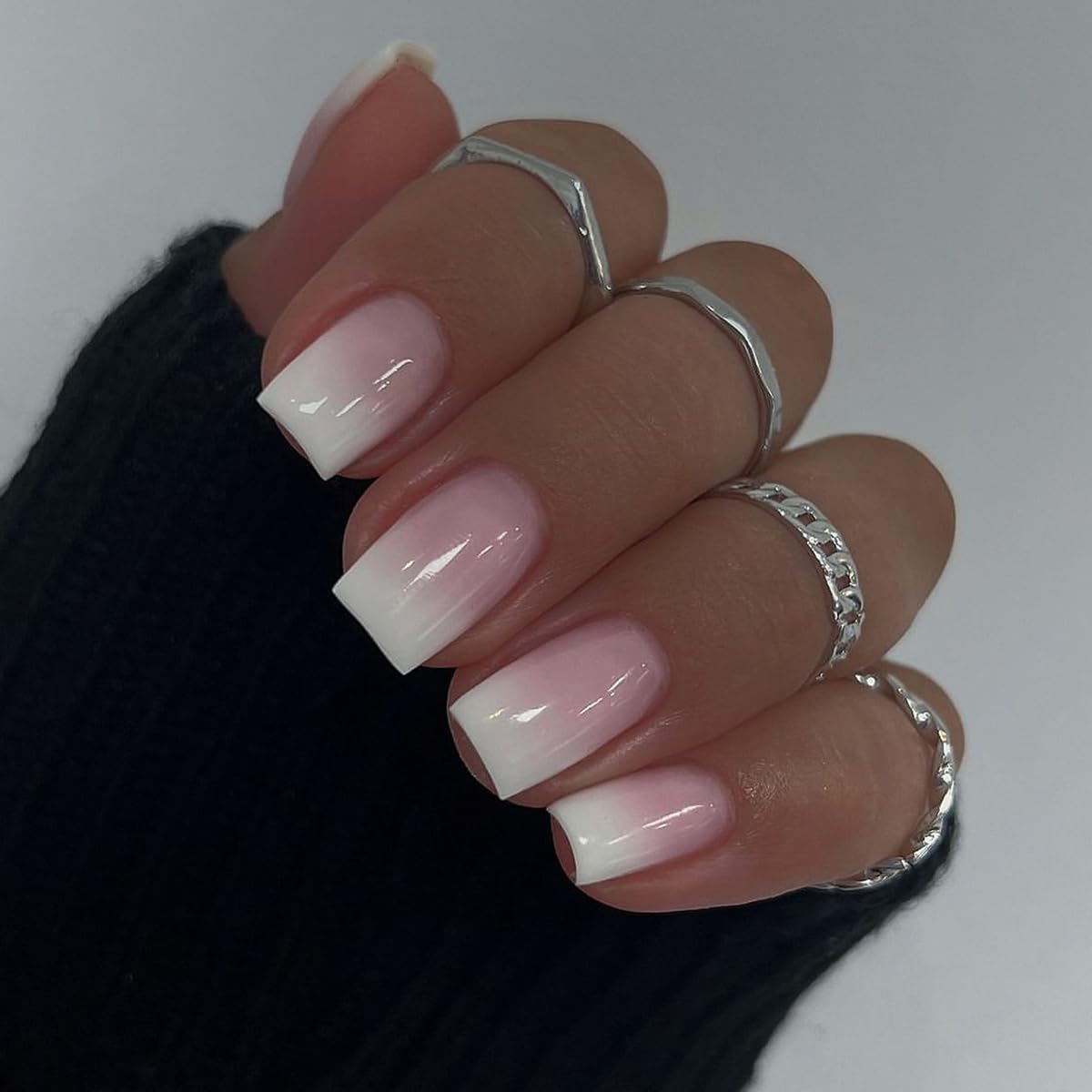 Summer Ombre Press-On Nails | Short Square Acrylic Nail Tips in Rainbow Colors - 24 Pcs Reusable Full Cover Set