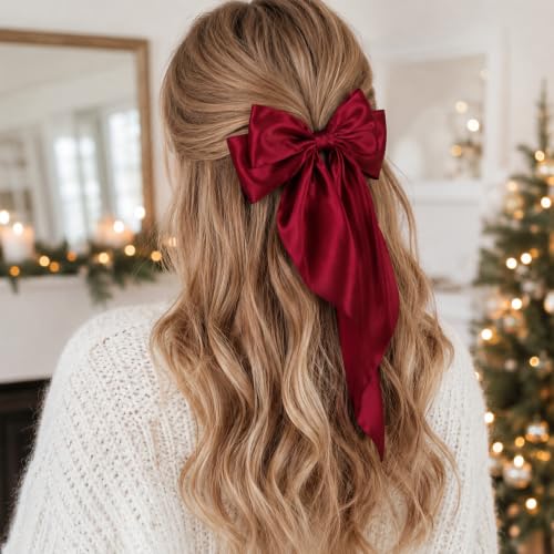AEGYPIUS Red Hair Bow Clip with Long Tails for Women & Girls