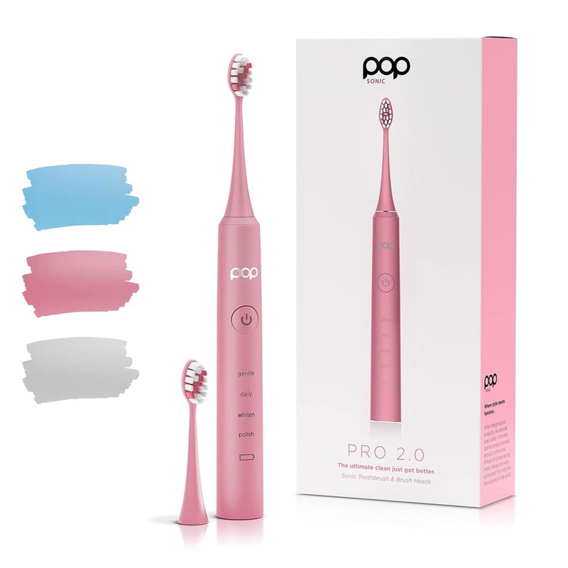 Pop Sonic Pro 2.0 Electric Toothbrush (White) Rechargeable Sonic Toothbrush with 45,000 Vibrations Per Minute & 4 Cleaning Modes for Adults & Kids with Long Lasting Dupont Nylon Bristles