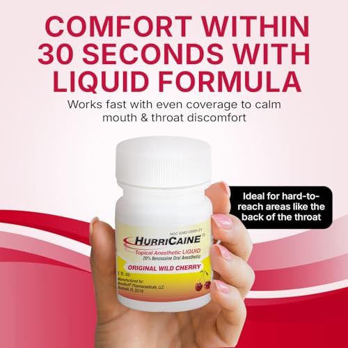 HurriCaine Topical Anesthetic Liquid - 20% Benzocaine, Wild Cherry, 1 oz
