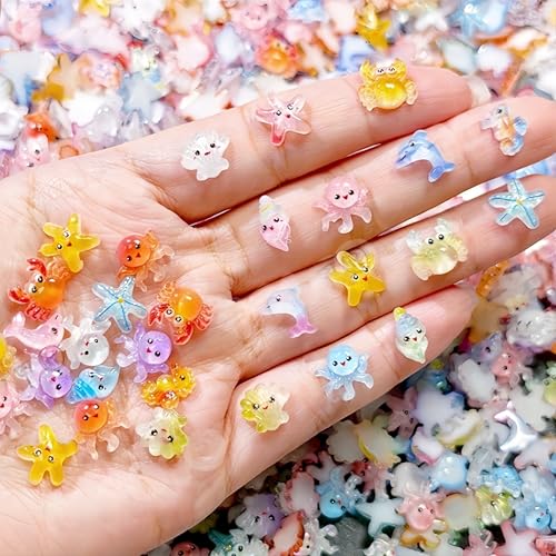 200Pcs 3D Ocean Nail Charms - Starfish, Crab & Dolphin Designs