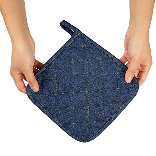 Lifaith 8-Inch Denim Potholders Set of 3 | Heat Resistant Cotton Hot Pads