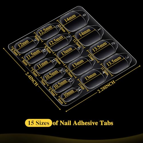 Teenitor 300pcs Nail Adhesive Tabs - 15 Sizes for Press On Nails