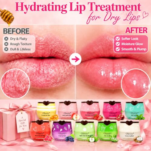 Bee Lip Balm Honey Pot with Varieties - Moisturizing Lip Mask for Dry Lips, Includes Strawberry Watermelon Peach Mint Cherry Coconut