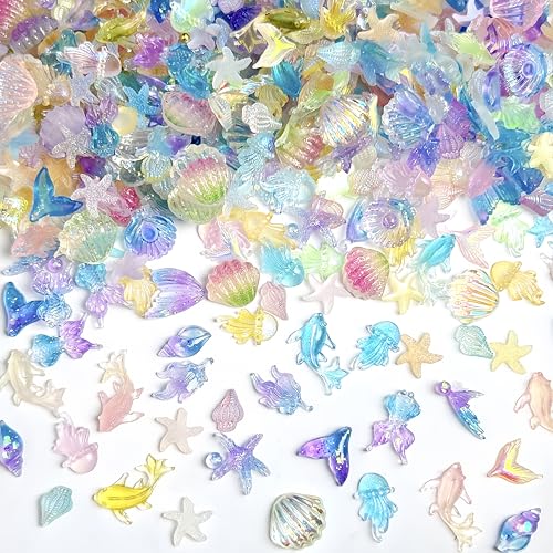 200Pcs Ocean Nail Charms - 3D Resin Starfish & Jellyfish Gems