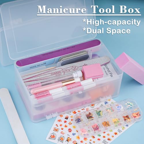 Lokyango 2-Pack Double-Layer Manicure Tool Storage Box - Clear Plastic
