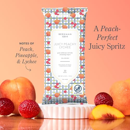 Beekman 1802 Goat Milk Face Wipes Juicy Peachy Lychee - 30 Count