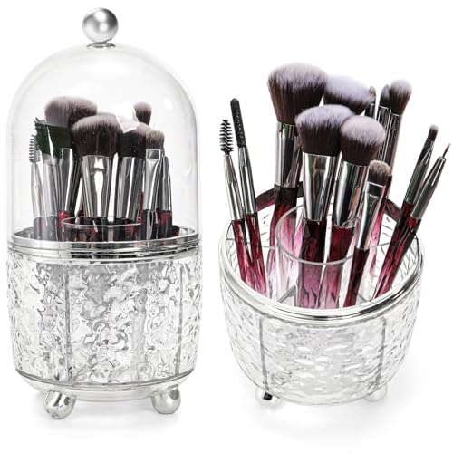 Eorbow 360° Rotating Makeup Brush Holder with Lid, Dustproof Organizer