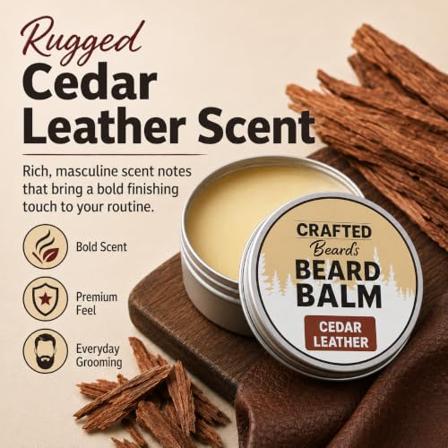 Crafted Beards Beard Balm - Cedar Leather Scent - Natural Styling Wax - 2oz