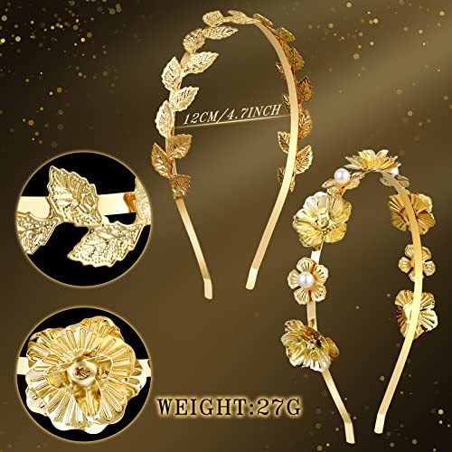 Gold Leaf Headbands Set - 6 Pcs Pearl Headbands for Women