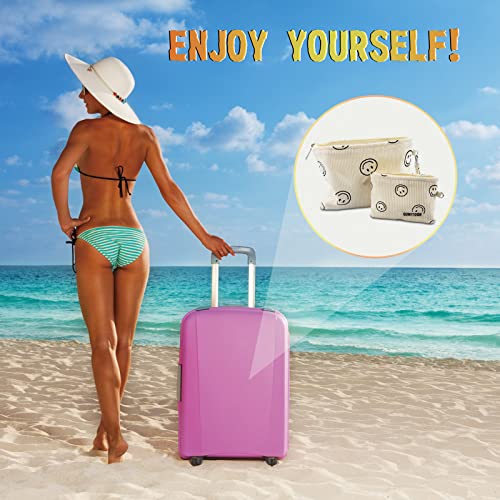 GUMITOON Beige Smiley Makeup Bags Set – Travel Cosmetic Organizer for Women