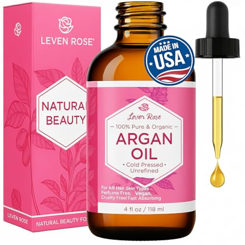 Leven Rose Organic Argan Oil - 100% Pure Moroccan Hair & Skin Oil, 4 oz
