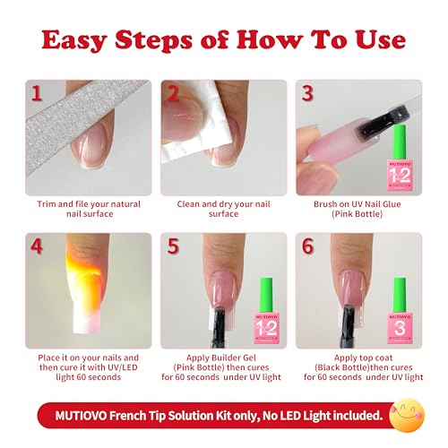 MUTIOVO 2-in-1 UV Nail Glue and No Wipe Top Coat Kit for Acrylic Tips