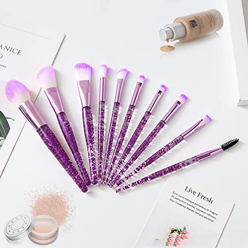ANROLA 10-Piece Glitter Handle Makeup Brush Set with Cosmetic Bag - Professional Face & Eye Brushes