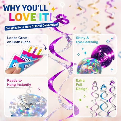 HonuGoGo 18-Piece Happy Birthday Decorations – Colorful Hanging Swirls