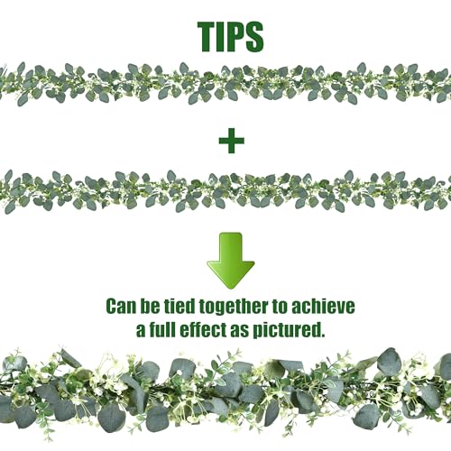 Artificial Eucalyptus Garland - 2 Pack Faux Silver Dollar Vines for Home Decor
