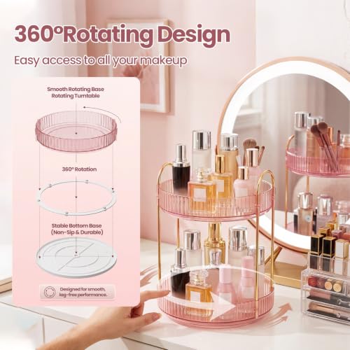 Delnor Pink Rotating Makeup Organizer Countertop 2-Tier Lazy Susan Stand