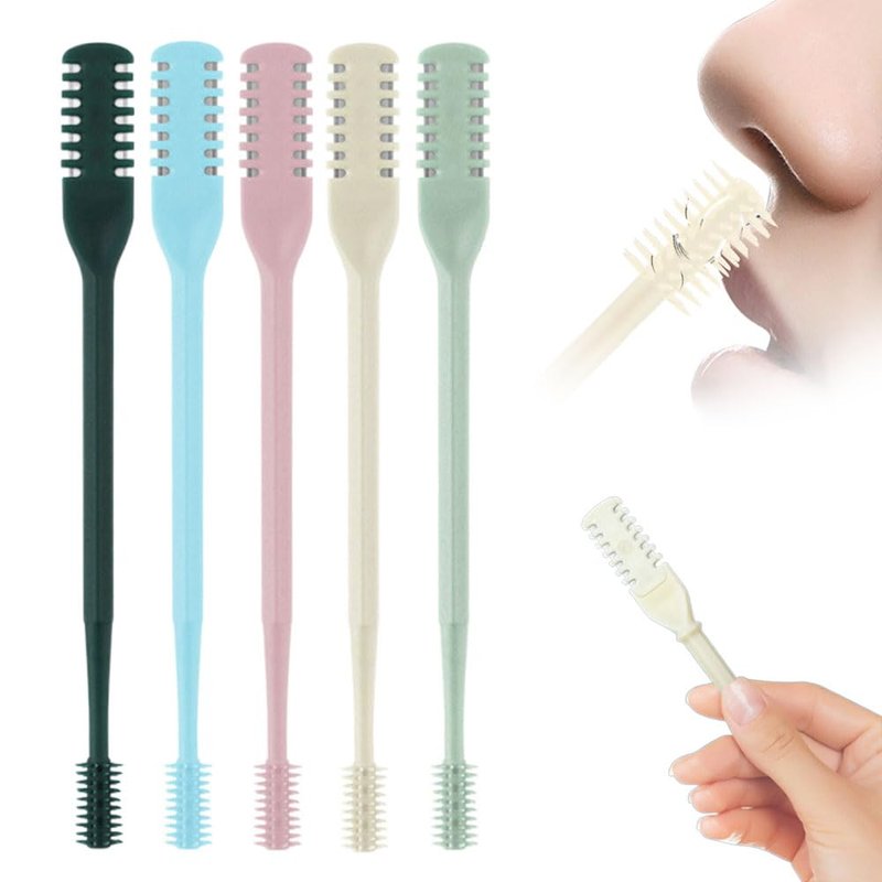 2-in-1 Nasal Hair Cutter, New Double Sided Nose Hair Knife for Men Women, 360° Rotating Nose Hairs Trimmer, Portable Manual Nostril Hair Remover Travel Essentials (5 PCS)