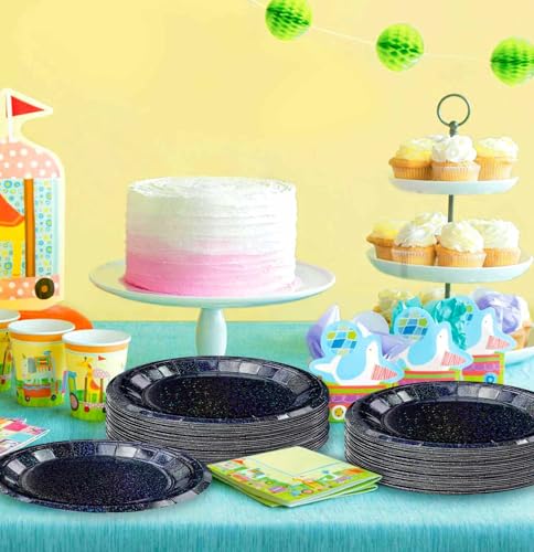 SietDESEO 50 Pack Iridescent Black 7-Inch Paper Plates for Parties