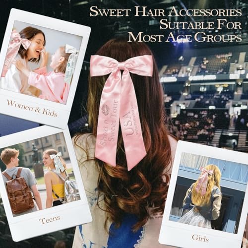 NEOVISTA Pink Silky Satin Hair Bow Clip - Short n’ Sweet Tour Print