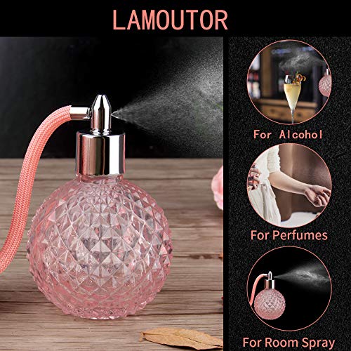 Lamoutor Vintage Perfume Spray Bottle 100ml Pink Crystal with Tassel
