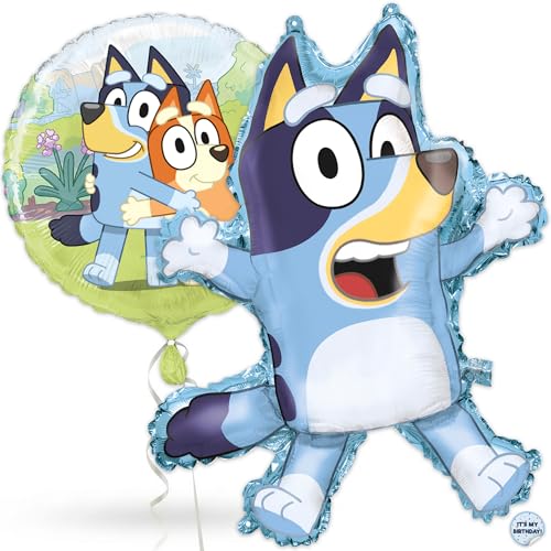 Bluey Balloons 2-Pack - Large 28-Inch & Round 18-Inch Foil Balloons for Birthday Parties