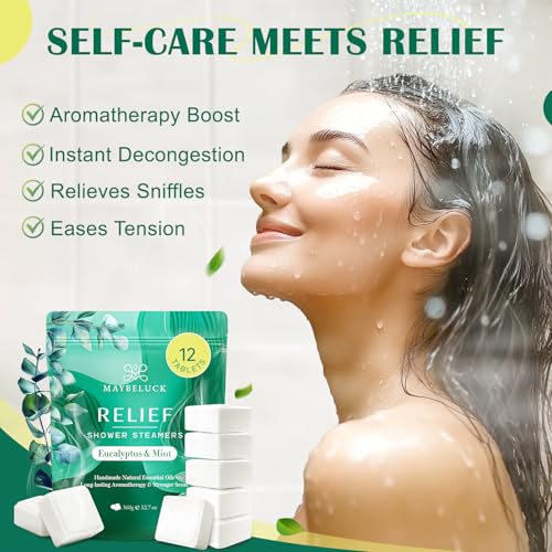 Maybeluck Eucalyptus & Mint Shower Steamers 12 Pack - Aromatherapy Self Care & Relief