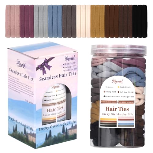 Myweal 100 Pcs Neutral Colors 2 Inch Thick Nylon Hair Ties No Damage for Women