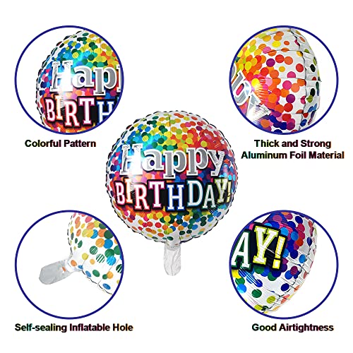 18 Inch Happy Birthday Foil Balloons - 30 Pack, Round Shape